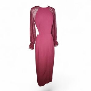 Staud Mesh Long Sleeve Cut-Out Maxi Dress in Maroon Size 4 New With Tags